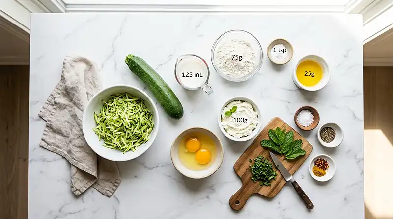 Les ingrédients pour Gaufre salée courgette ricotta menthe