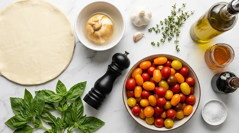 Les ingrédients pour Recette Tarte tatin salée de tomates cerises et burrata fumée