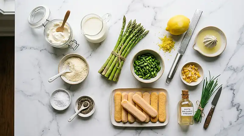 Les ingrédients pour Tiramisu salé aux asperges vertes et parmesan