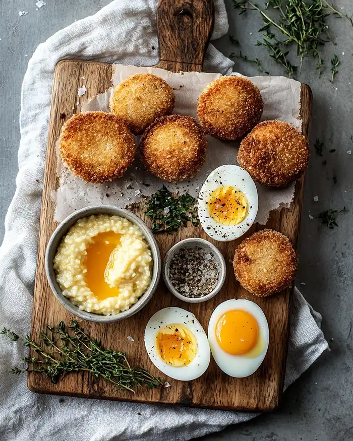 Recettes Œufs Gourmands et Cromesquis 18 Plateau apéritif de cromesquis variés cromesquis de risotto à la truffe, de polenta crémeuse et œufs mollets panés dorés servis avec une sauce aïoli