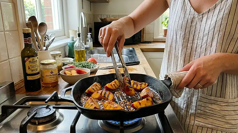 Preparation-Burrata-sur-Nectarines-Roties-au-Balsamique-Jambon-de-Parme
