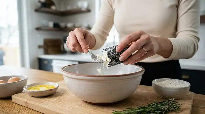 Preparation-de-la-Fondant-Sale-au-Chevre-Cendre