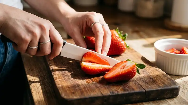 Préparation de la recette Burrata aux fraises rôties et basilic