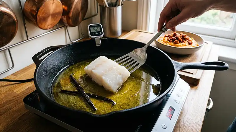 Preparation-de-la-recette-Parmentier-Marin-de-Cabillaud-Confit-a-la-Vanille
