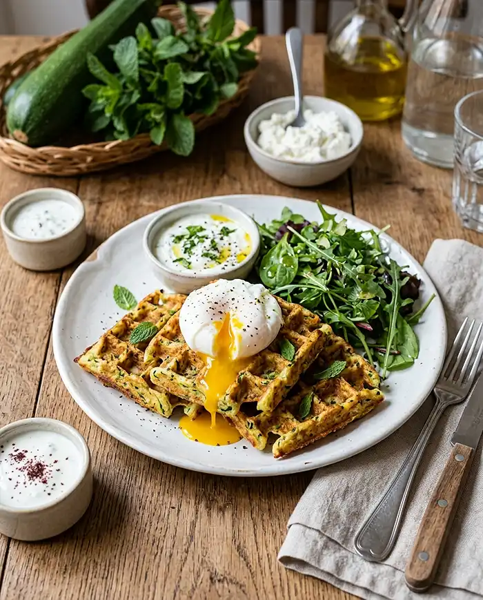 Recette Gaufre salée courgette ricotta menthe