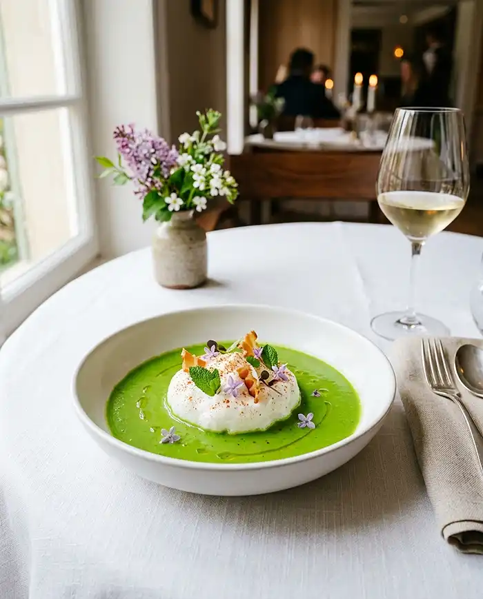 Recette Île flottante salée aux petits pois et menthe