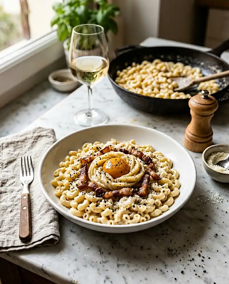 Risotto de Coquillettes Cacio e Pepe avec Guanciale