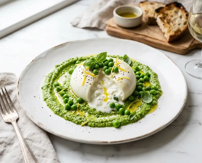 Burrata petits pois pesto citron