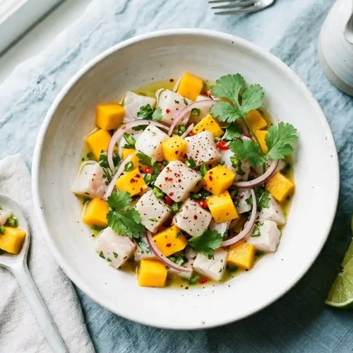 Ceviche de Loup à la Mangue et Citron Vert 2 Ceviche de loup à la mangue et citron vert