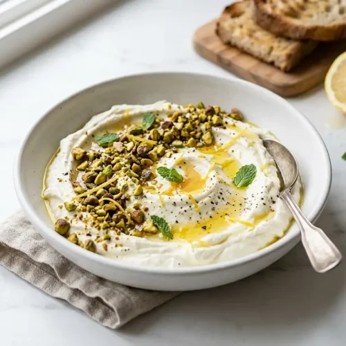 Feta fouettée au citron et pistaches