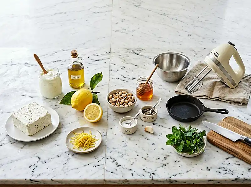 Feta fouettée au citron et pistaches ingrédients