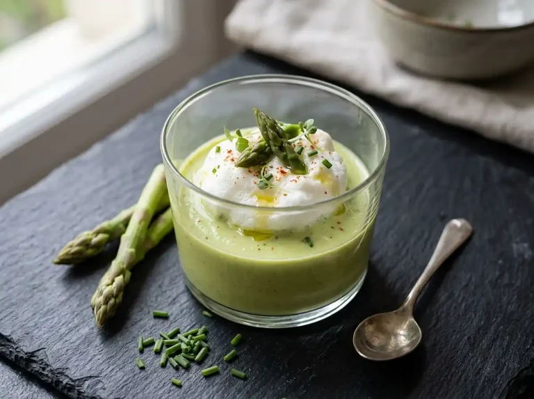 Île flottante salée asperges chèvre frais