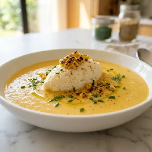 Île flottante salée maïs grillé et paprika fumé