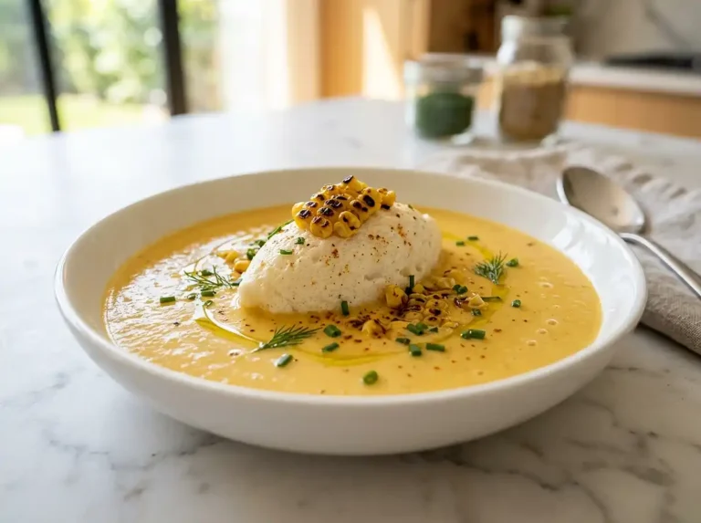 Île flottante salée maïs grillé et paprika fumé