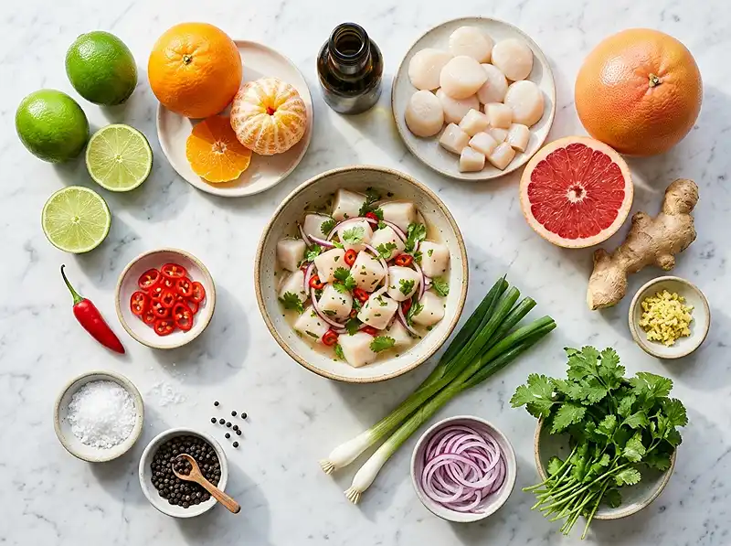 Ingrédients pour Ceviche de saint-jacques aux agrumes