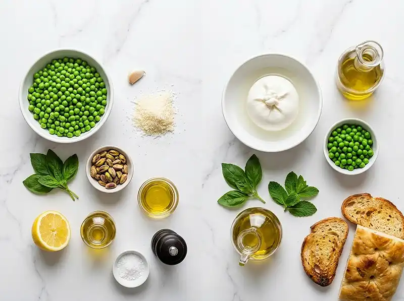 Les ingrédients pour Burrata petits pois pesto citron