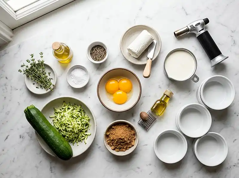 Les ingrédients pour Crème brûlée salée au chèvre et courgettes