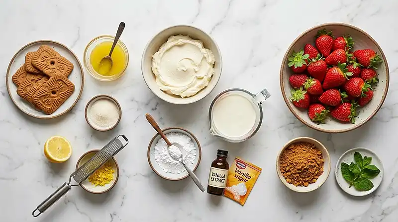 Les ingrédients pour Dessert au mascarpone fraises spéculoos sans cuisson