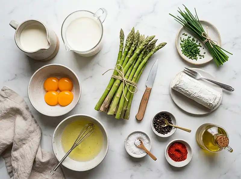 Les ingrédients pour Île flottante salée asperges chèvre frais