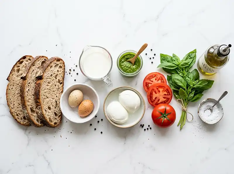Les ingrédients pour Pain perdu salé pesto mozzarella