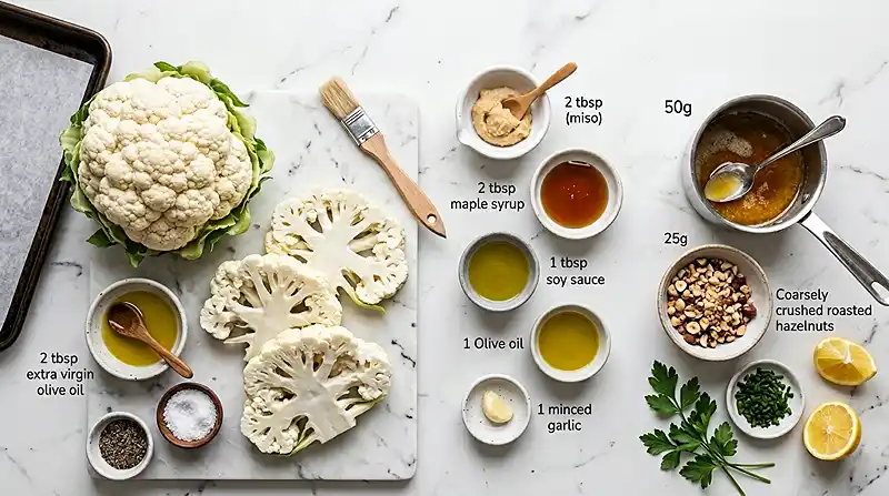 Les ingrédients pour Steak de chou-fleur rôti miso noisette