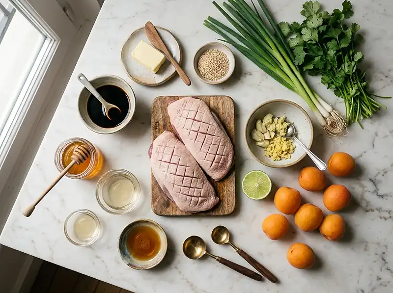 Tataki de Canard Miel Soja et Abricots 3 Les ingrédients pour Tataki de canard miel soja et abricots