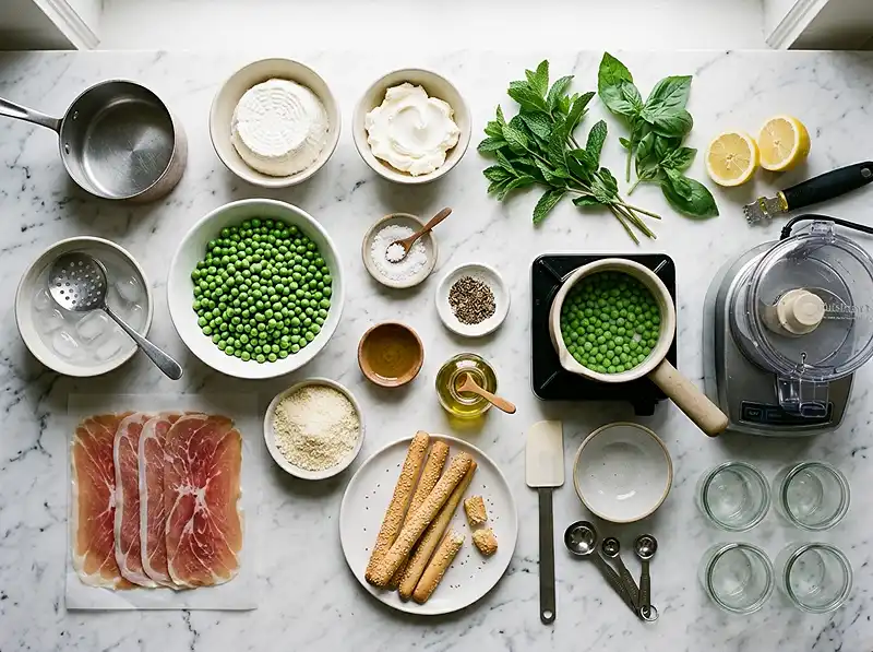 Tiramisu salé petits pois jambon cru 3 Les ingrédients pour Tiramisu salé petits pois jambon cru