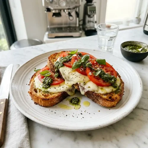 Pain perdu salé pesto mozzarella