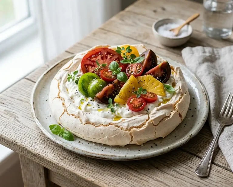 Pavlova salée tomates anciennes stracciatella