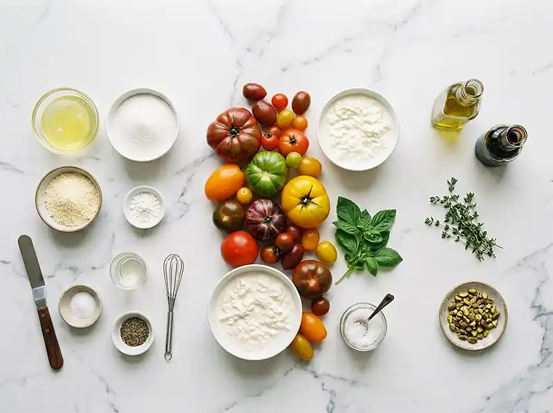 Pavlova salée tomates anciennes stracciatella Ingrédients