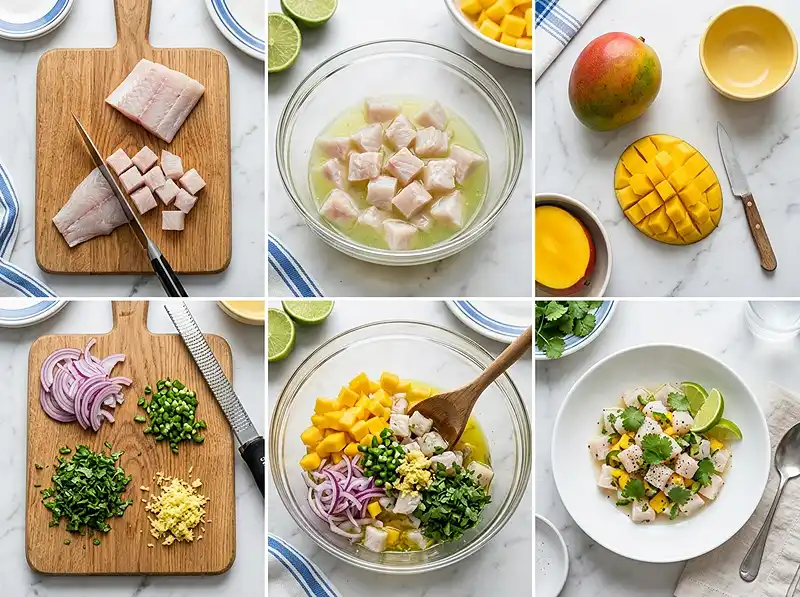 Ceviche de Loup à la Mangue et Citron Vert 4 Préparation Ceviche de loup à la mangue et citron vert