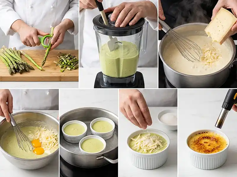 Préparation d ela recette Crème brûlée salée au comté et asperges