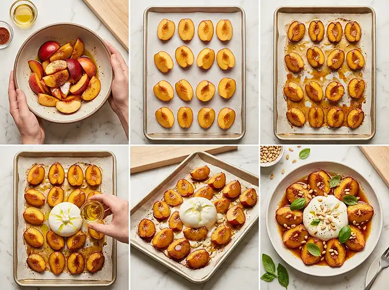 Préparation de la recette Burrata rôtie sur nectarines au piment doux
