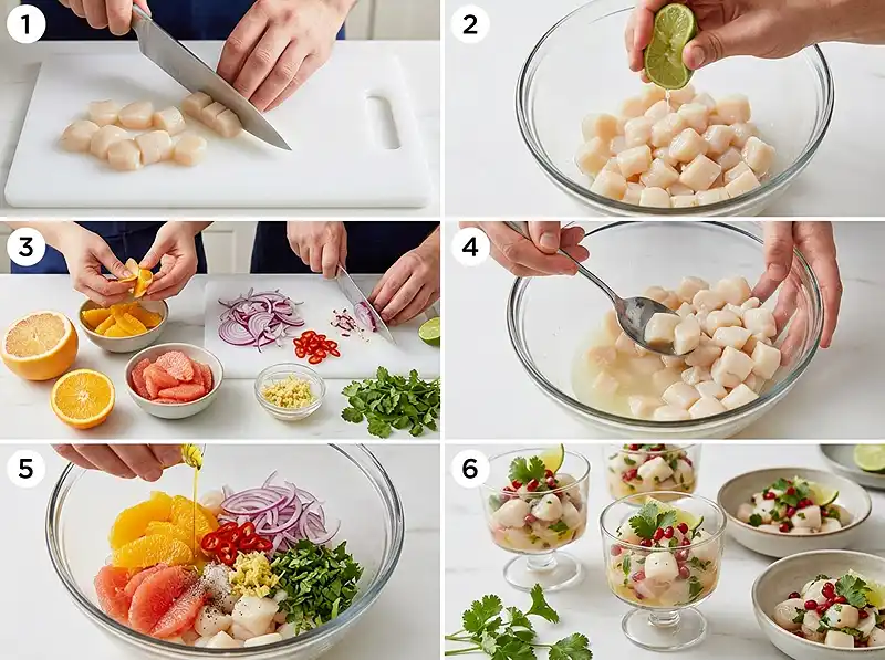 Préparation de la recette Ceviche de saint-jacques aux agrumes