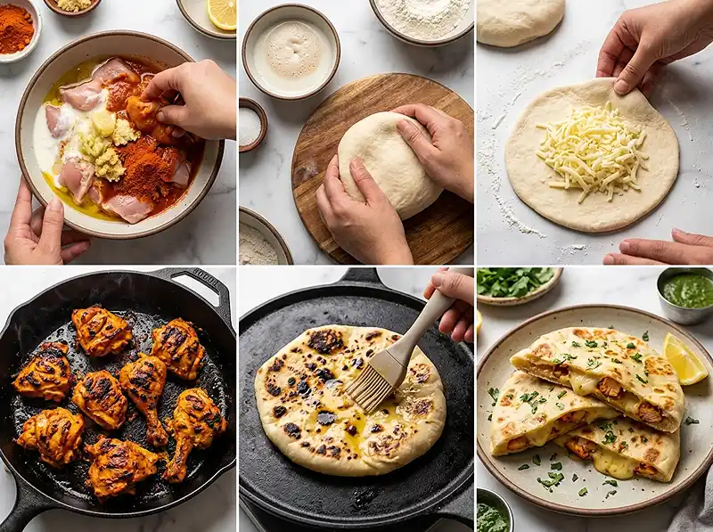 Préparation de la recette Cheese naan poulet tandoori express