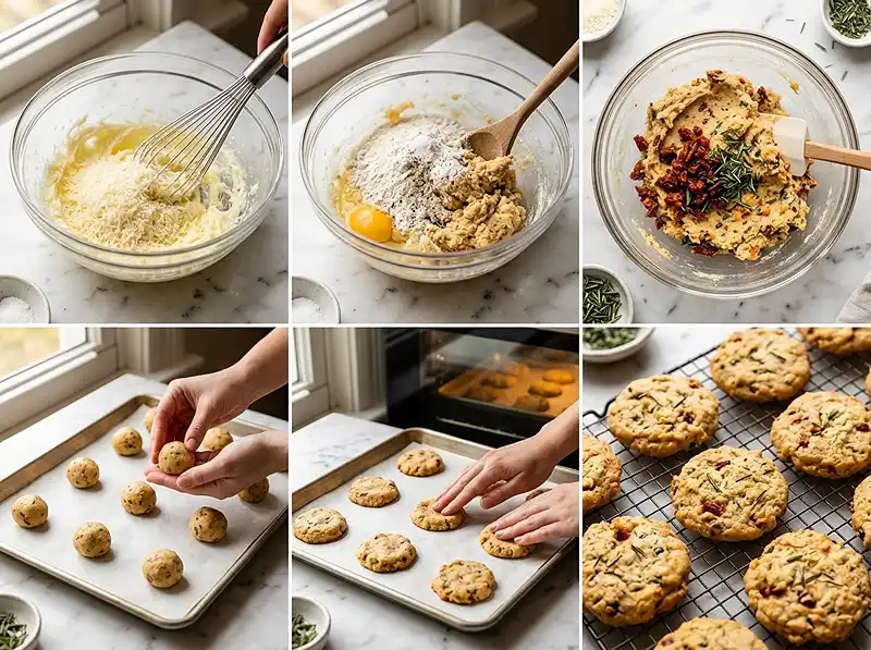 Cookie Salé Parmesan Romarin et Tomates Séchées 4 Préparation de la recette Cookie salé parmesan romarin et tomates séchées