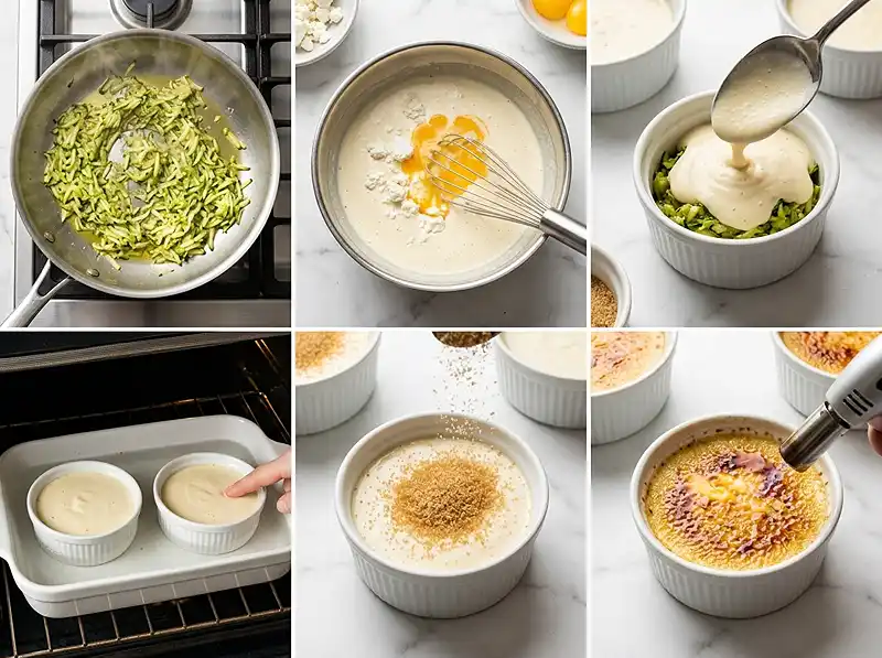 Préparation de la recette Crème brûlée salée au chèvre et courgettes