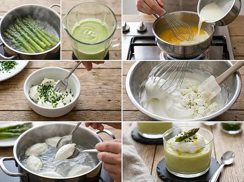 Preparation de la recette Île flottante salée asperges chèvre frais