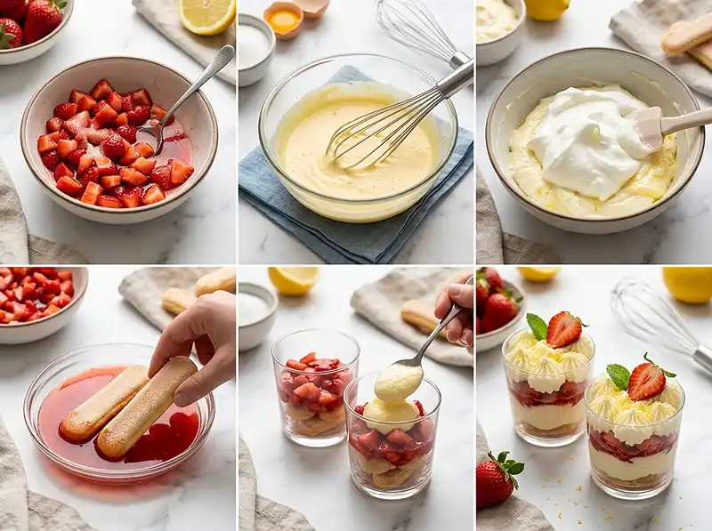 Préparation de la recette Tiramisu fraises citron mascarpone en verrine