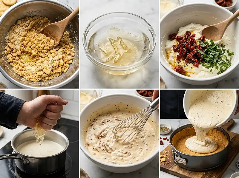 Préparation de la recette cheesecake salé tomates confites