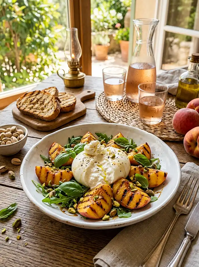 Burrata aux Pêches Grillées et Pistaches 5 Recette Burrata aux pêches grillées et pistaches
