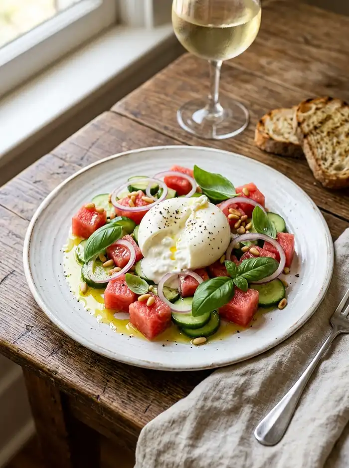 Burrata Pastèque Concombre Basilic 5 Recette Burrata pastèque concombre basilic