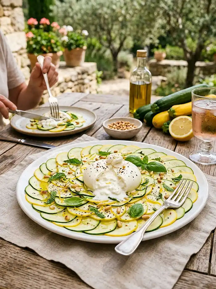 Recette Carpaccio de courgettes burrata citron