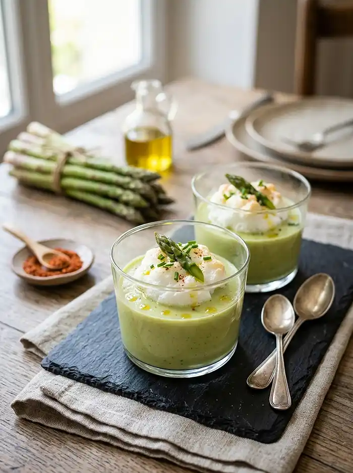 Recette Île flottante salée asperges chèvre frais