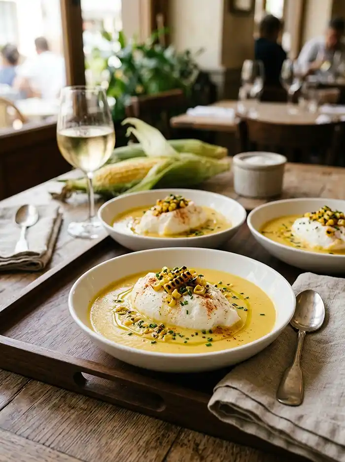 Recette Île flottante salée maïs grillé et paprika fumé