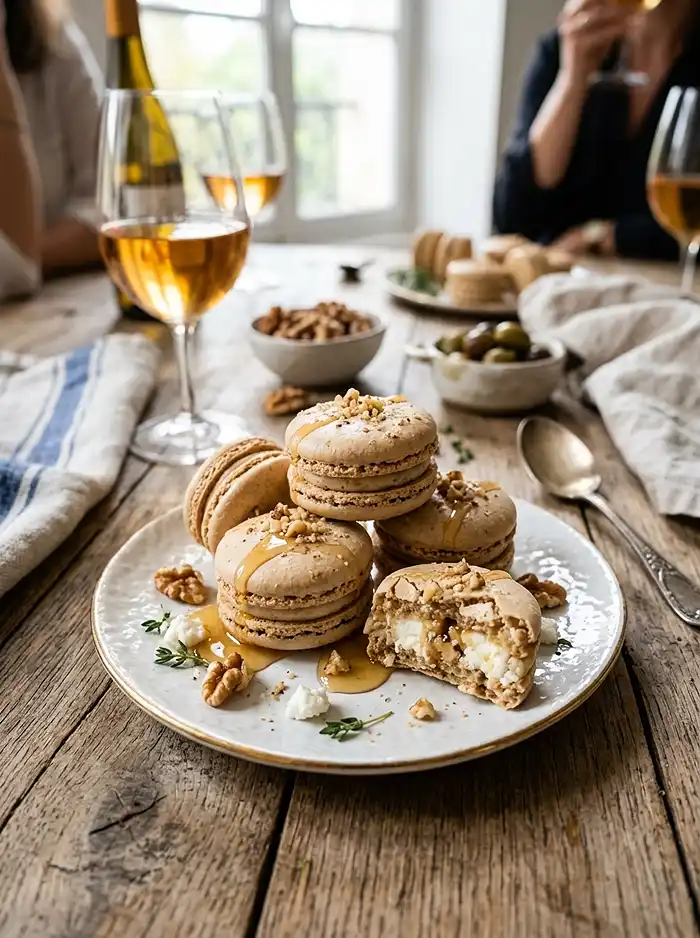 Recette Macaron salé chèvre miel noix