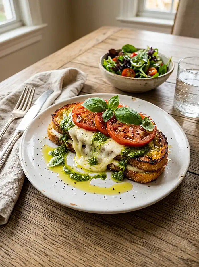 Recette Pain perdu salé pesto mozzarella