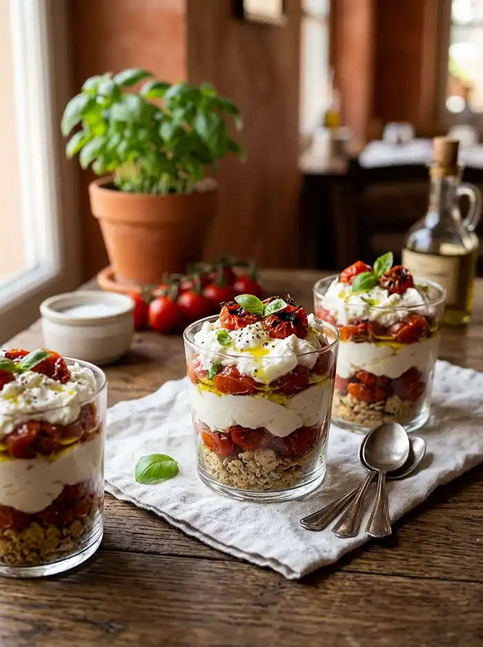 Recette Tiramisu salé tomates cerises confites et burrata