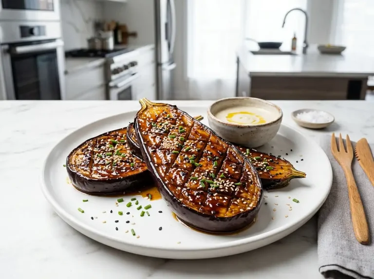 Steak d'aubergine laqué soja miel