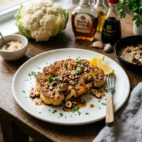 Steak de chou-fleur rôti miso noisette